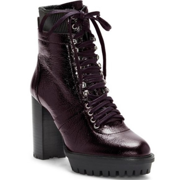 NIB VINCE CAMUTO Grape Leather Combat Boot… - Picture 1 of 8